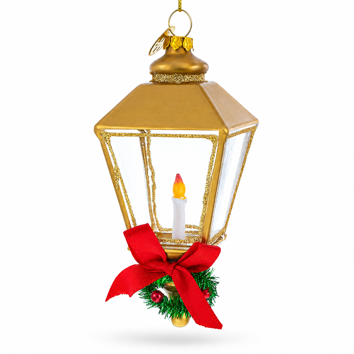 Golden Lantern Glass Christmas Ornament