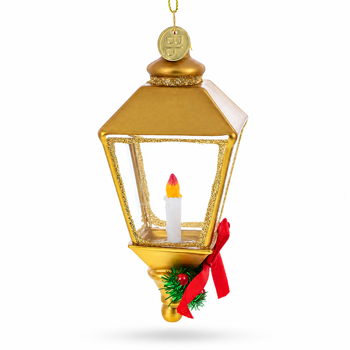Golden Lantern Glass Christmas Ornament