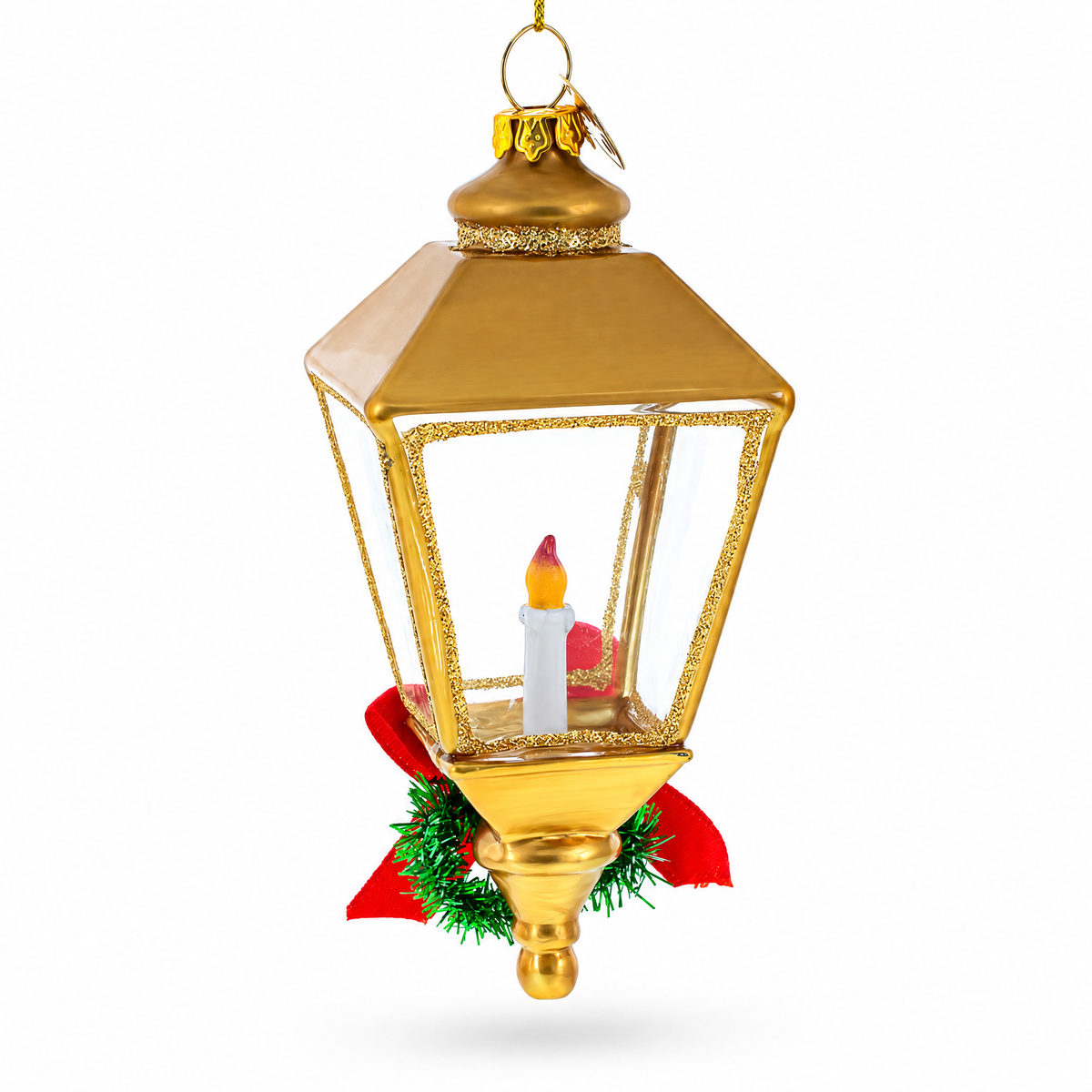 Golden Lantern Glass Christmas Ornament