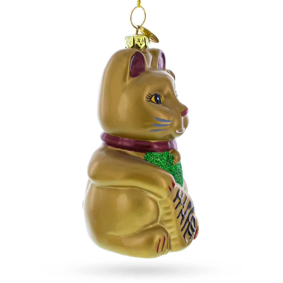 Lucky Cat Glass Christmas Ornament