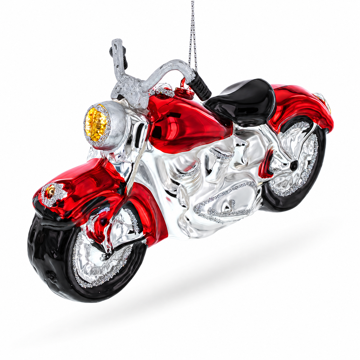 Red Motorcycle Glass Christmas Ornament