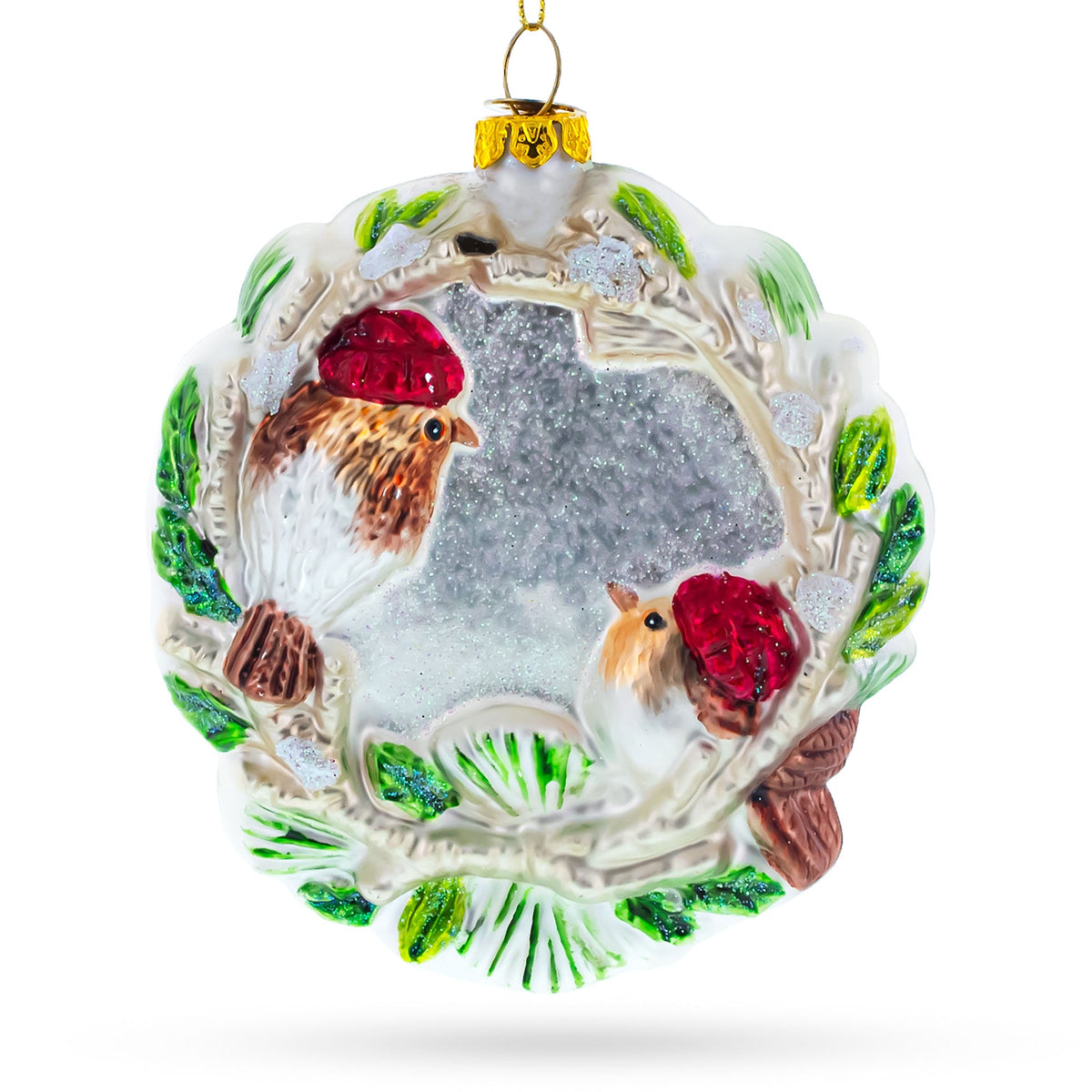 Birds on a Wreath Glass Christmas Ornament