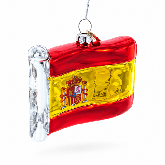 Waving Flag of Spain Glass Christmas Ornament