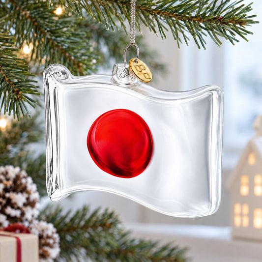 Waving Flag of Japan Glass Christmas Ornament