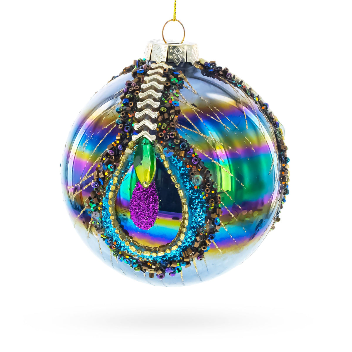 Radiant with Intricate Gems Glass Ball Christmas Ornament 4.6 Inches