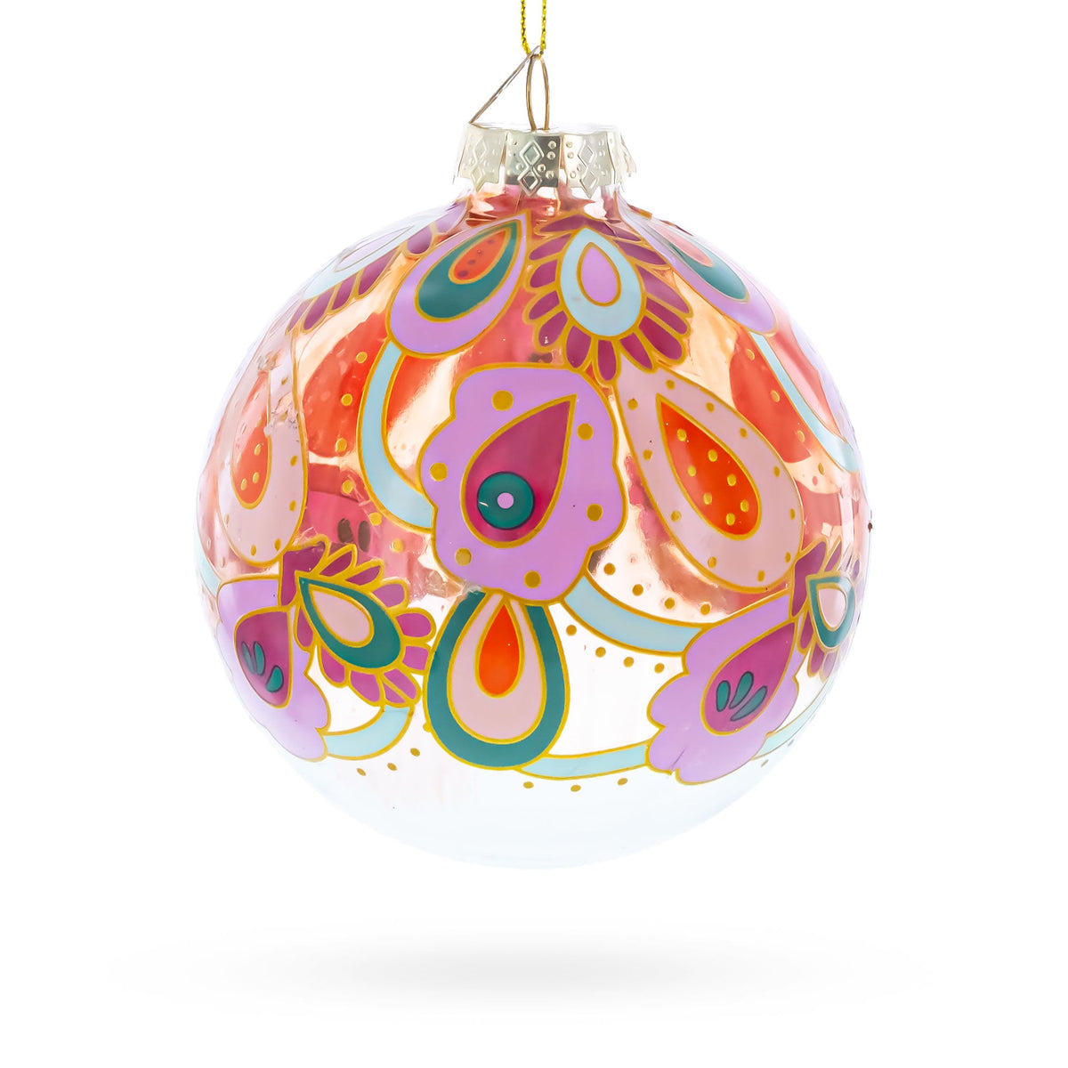 Bohemian Paisley Design Floral Glass Ball Christmas Ornament