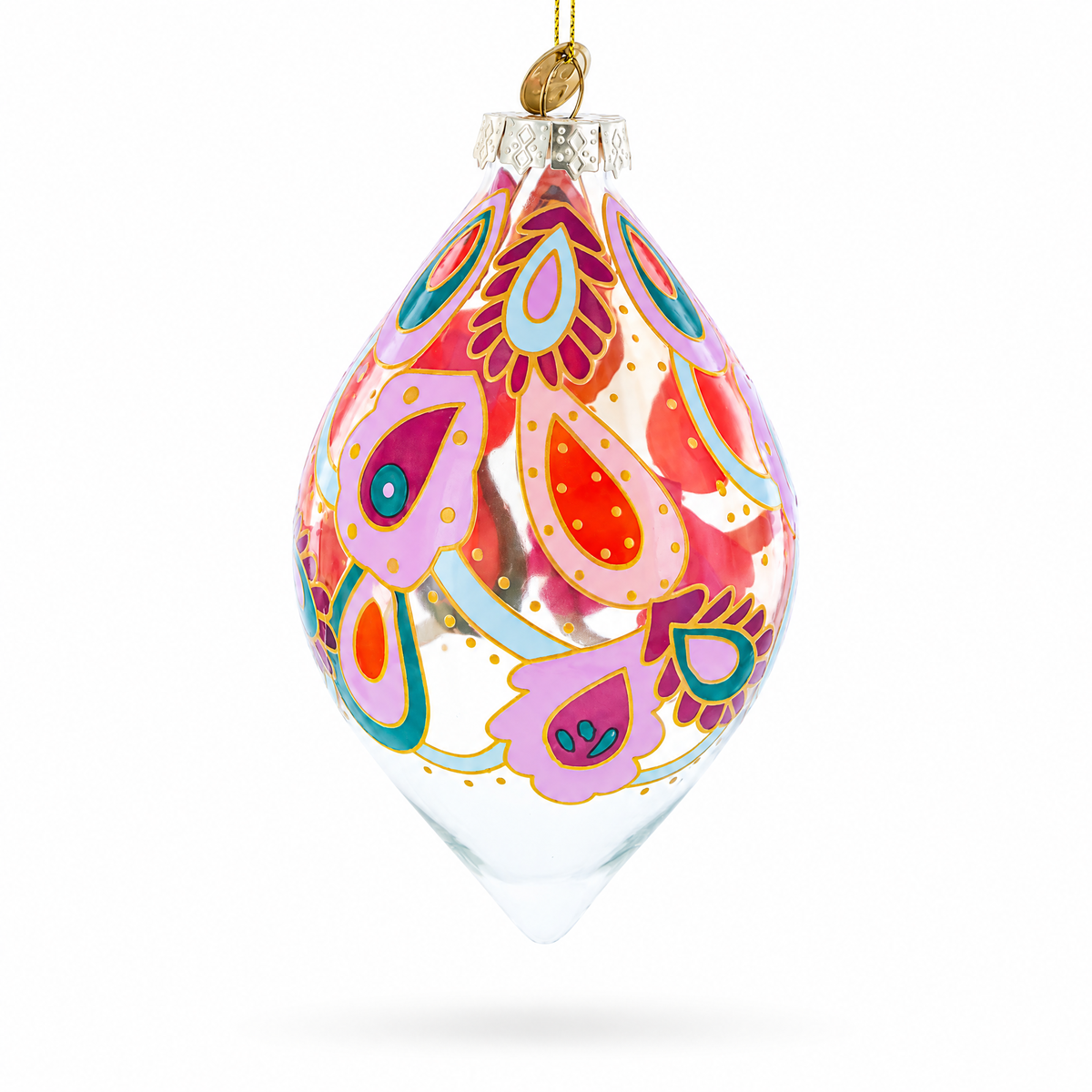 Paisley Design Teardrop Glass Christmas Ornament