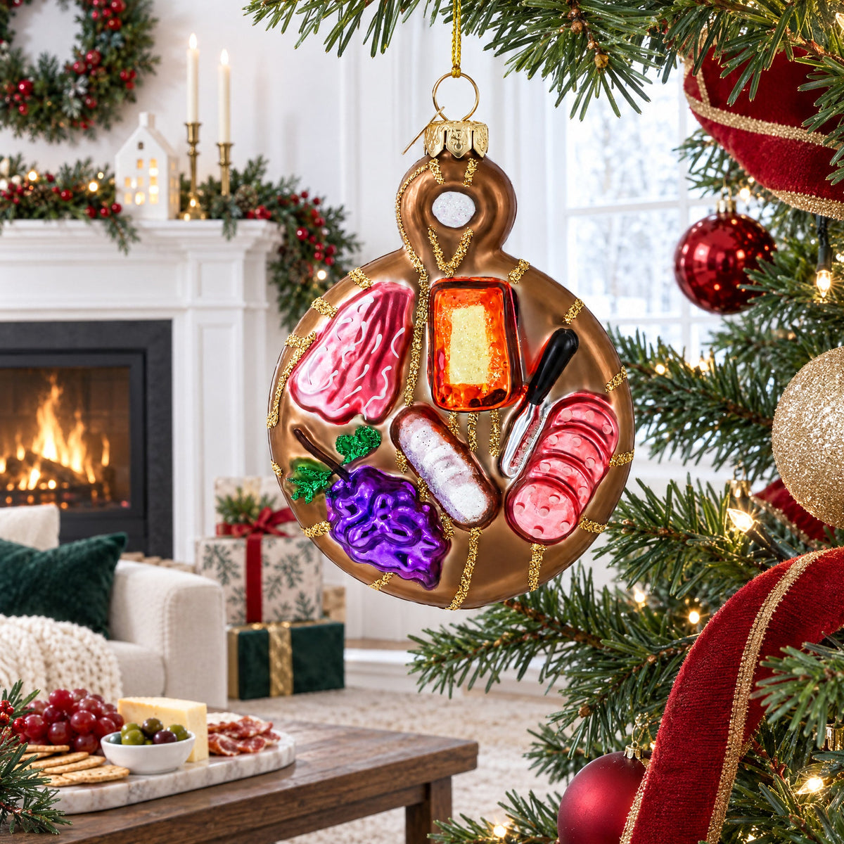 Charcuterie Board Glass Christmas Ornament
