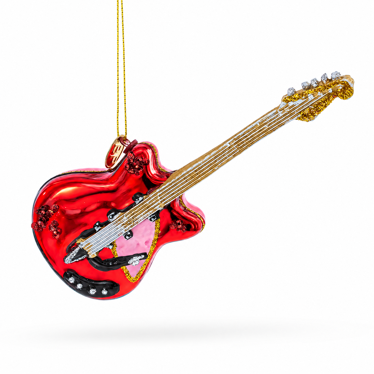 Red Electric Guitar Glass Christmas Ornament
