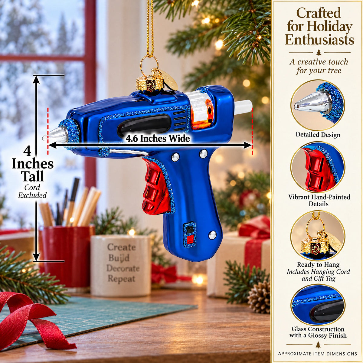 Craftsman's Blue Glue Gun Glass Christmas Ornament