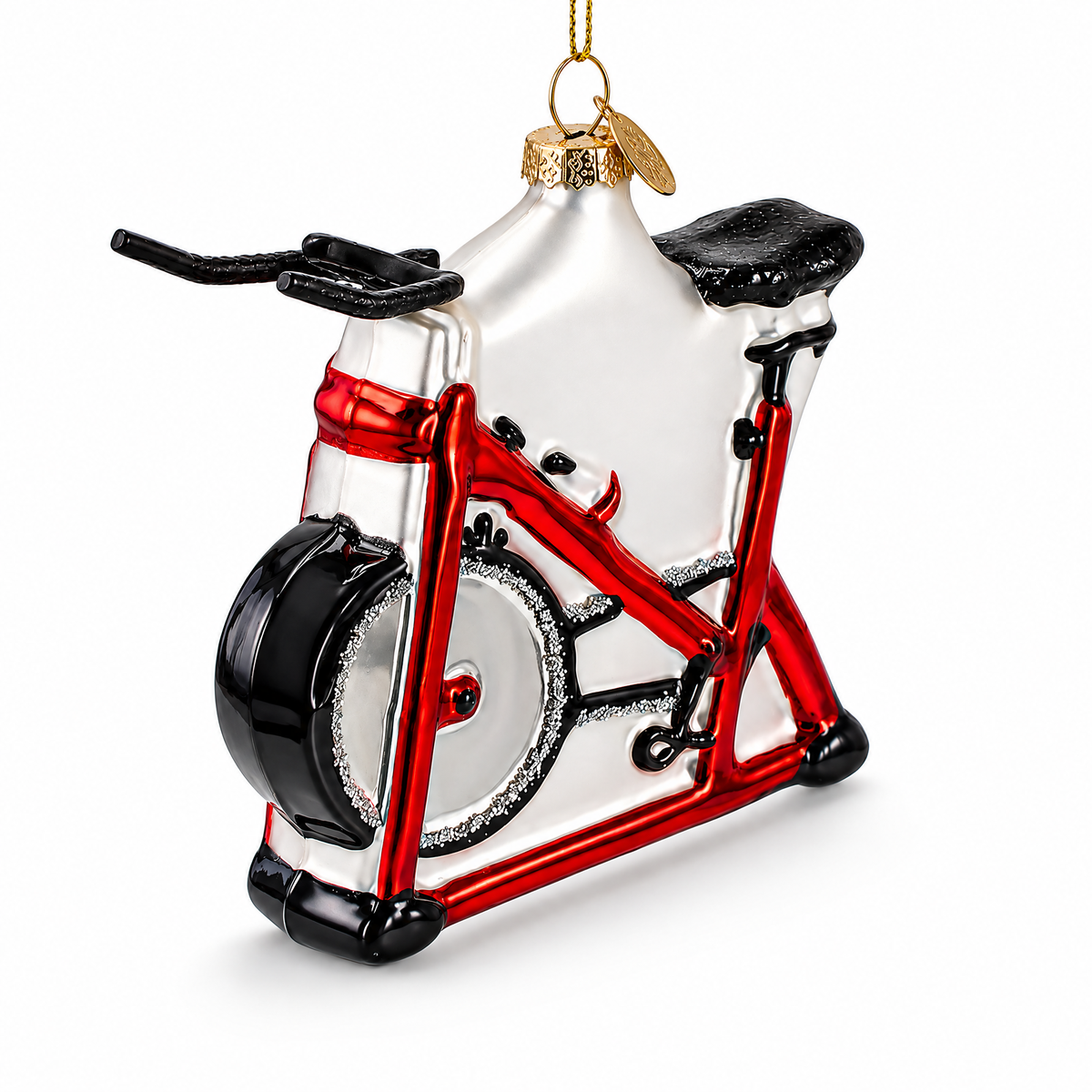Red Stationary Exercise Bike Glass Christmas Ornament