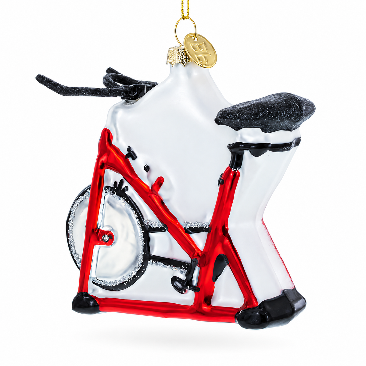 Red Stationary Exercise Bike Glass Christmas Ornament