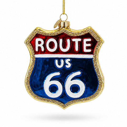 Iconic Route 66 Sign Glass Christmas Ornament
