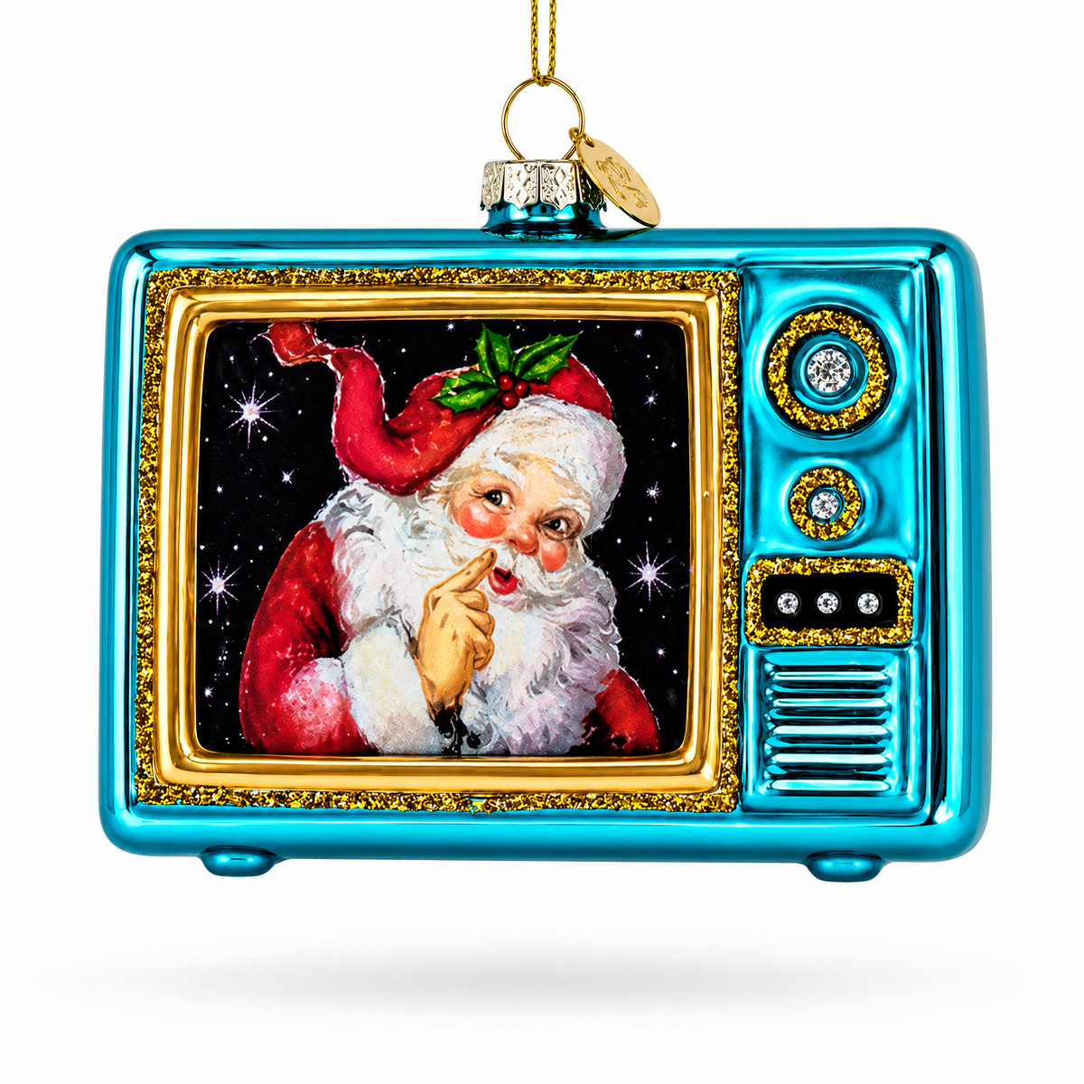 Vintage Television Santa Broadcast Glass Christmas Ornament