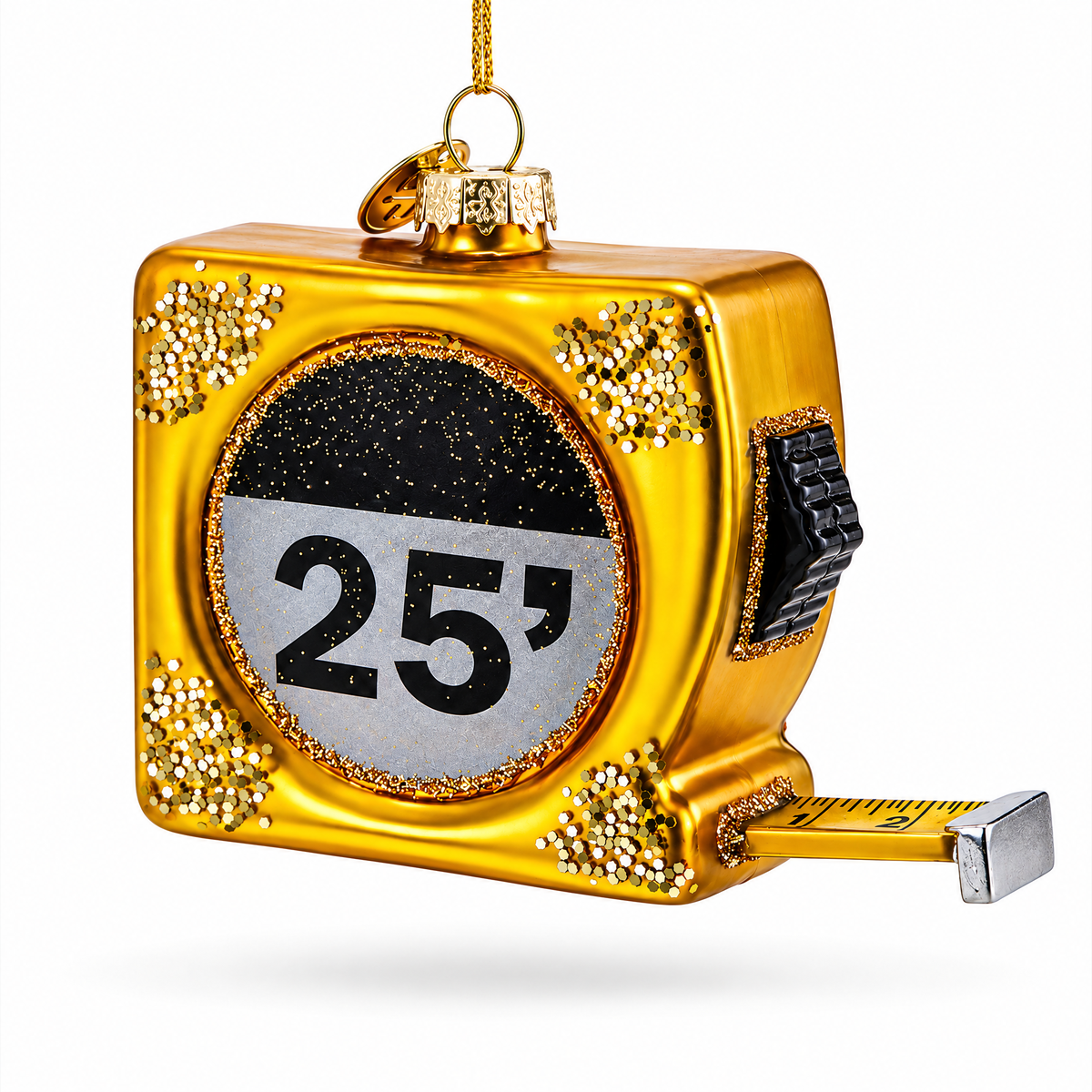 25-Foot Gold Tape Measure Glass Christmas Ornament