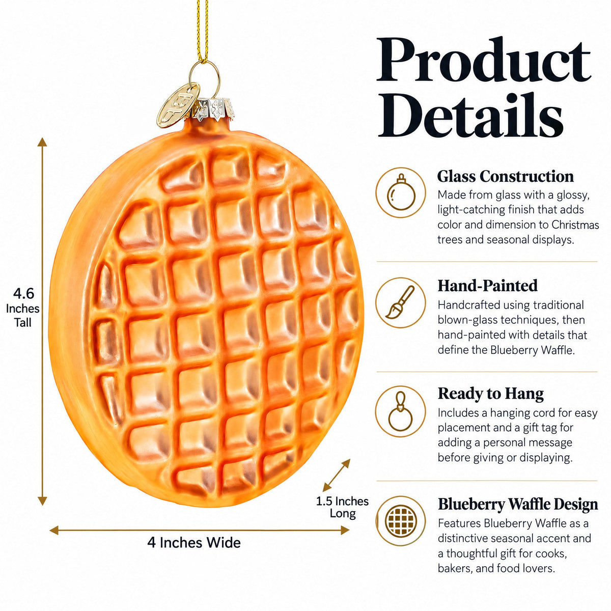 Blueberry Waffle Glass Christmas Ornament