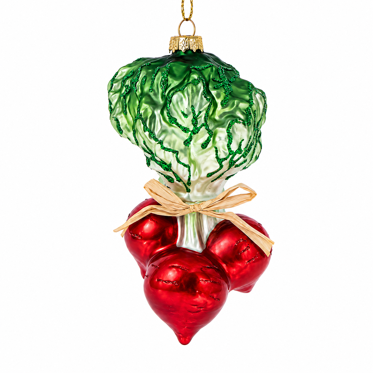 Red Radish Bunch Glass Christmas Ornament