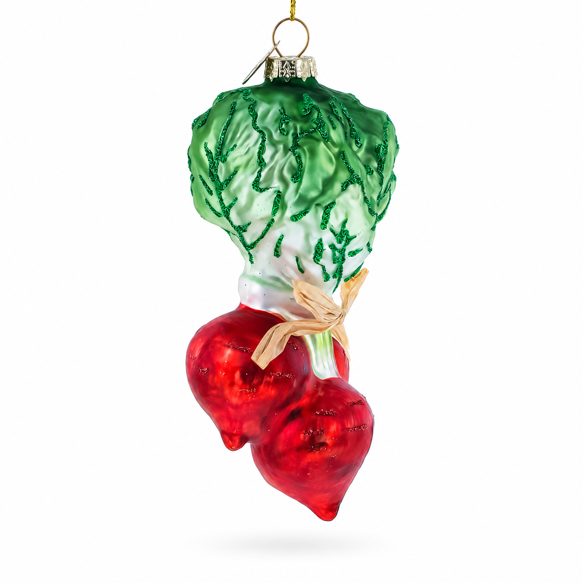 Red Radish Bunch Glass Christmas Ornament