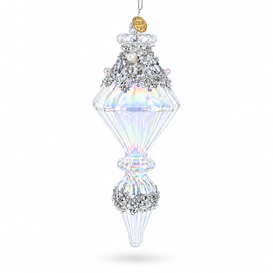 Iridescent Icicle Drop Finial Glass Christmas Ornament