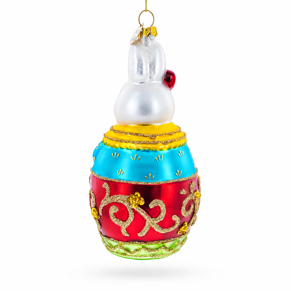 Dressed Bunny Glass Christmas Ornament