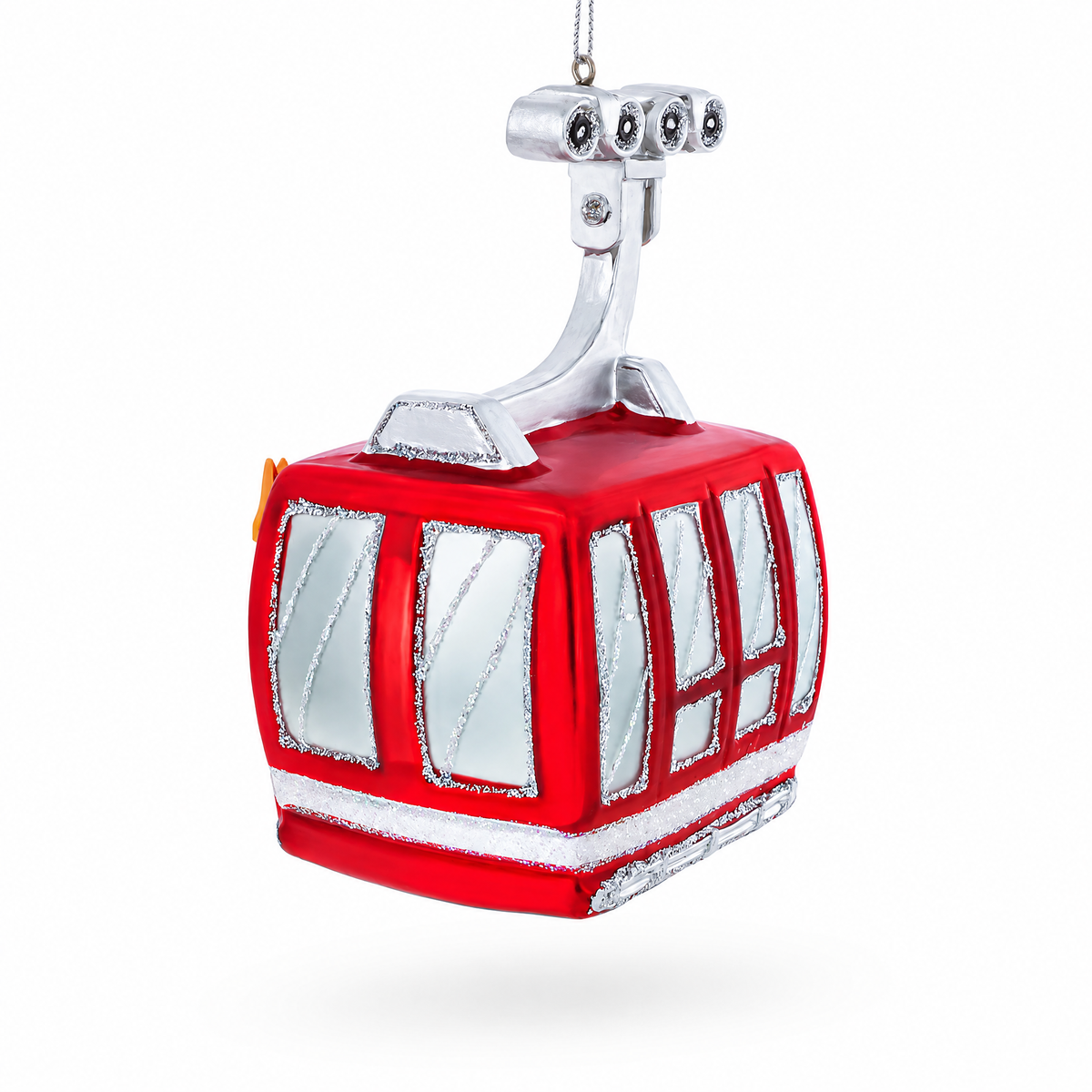 Red Ski Gondola Glass Christmas Ornament