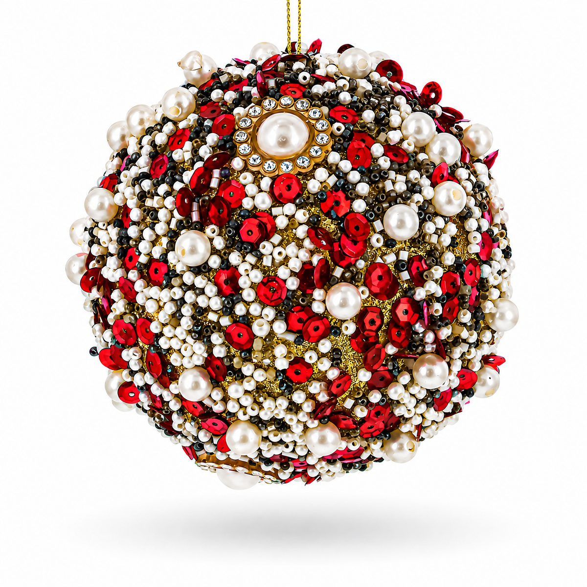 Red & Gold Beaded Glass Christmas Ornament