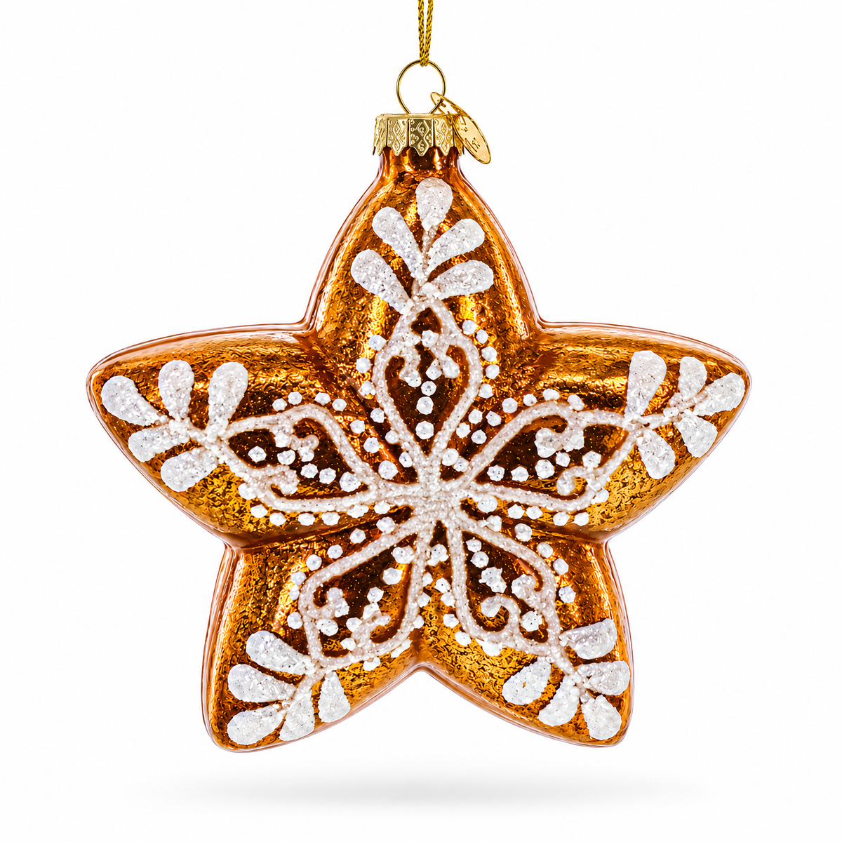 Golden Lace Star Glass Christmas Ornament