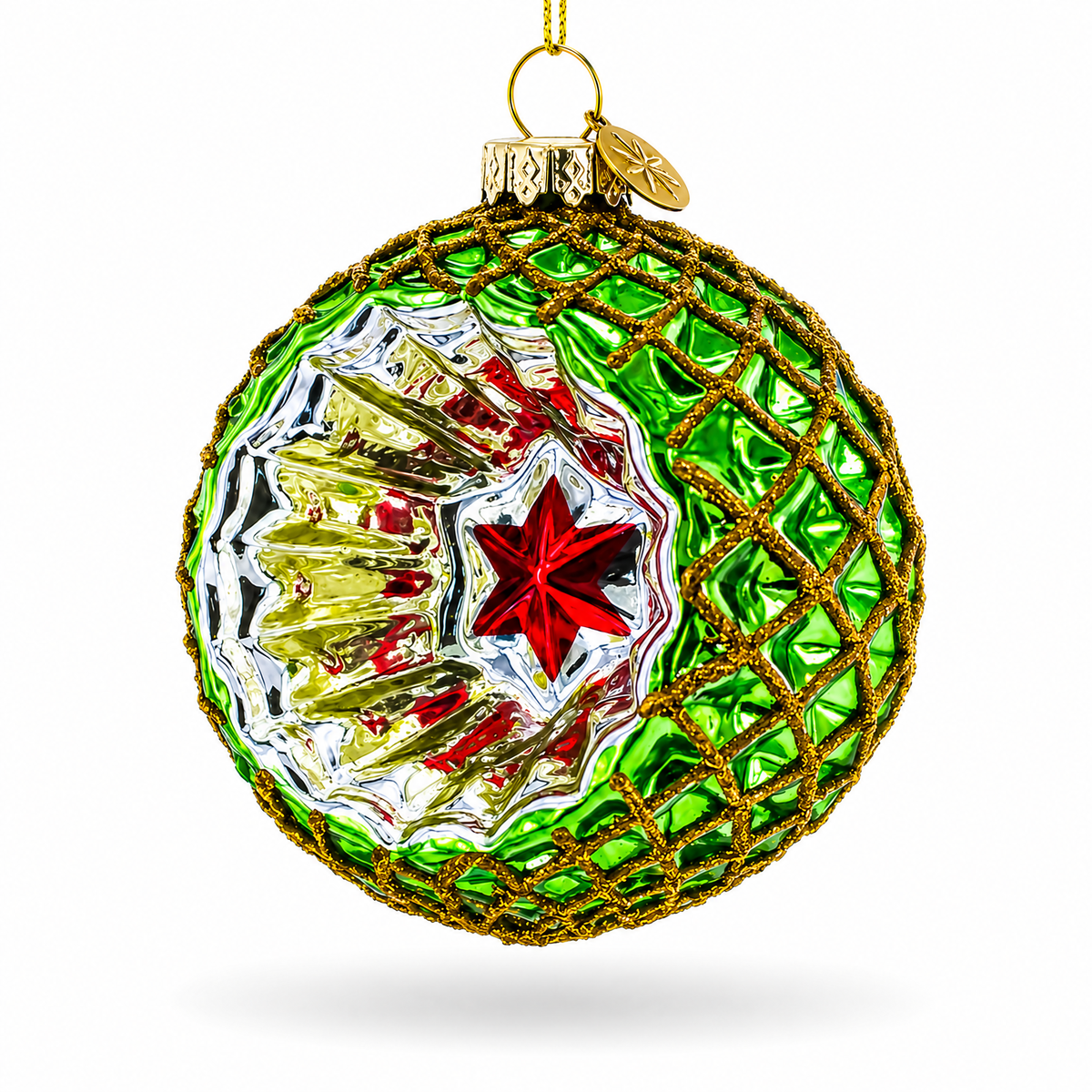 Green Starburst Indent Glass Christmas Ornament