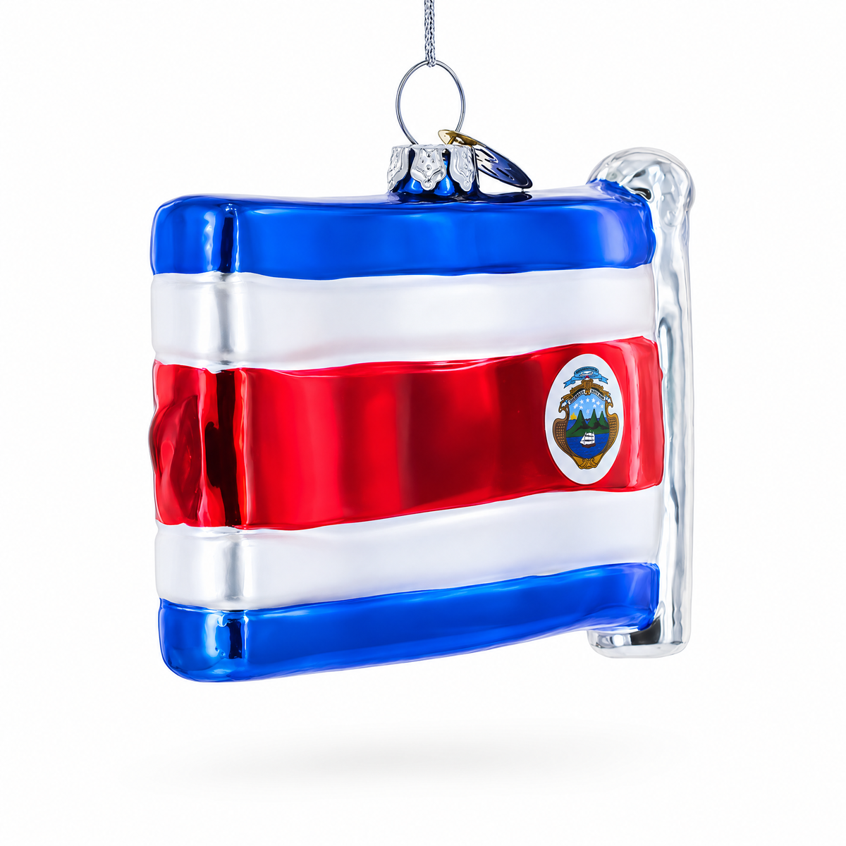 Waving Flag of Costa Rica Glass Christmas Ornament