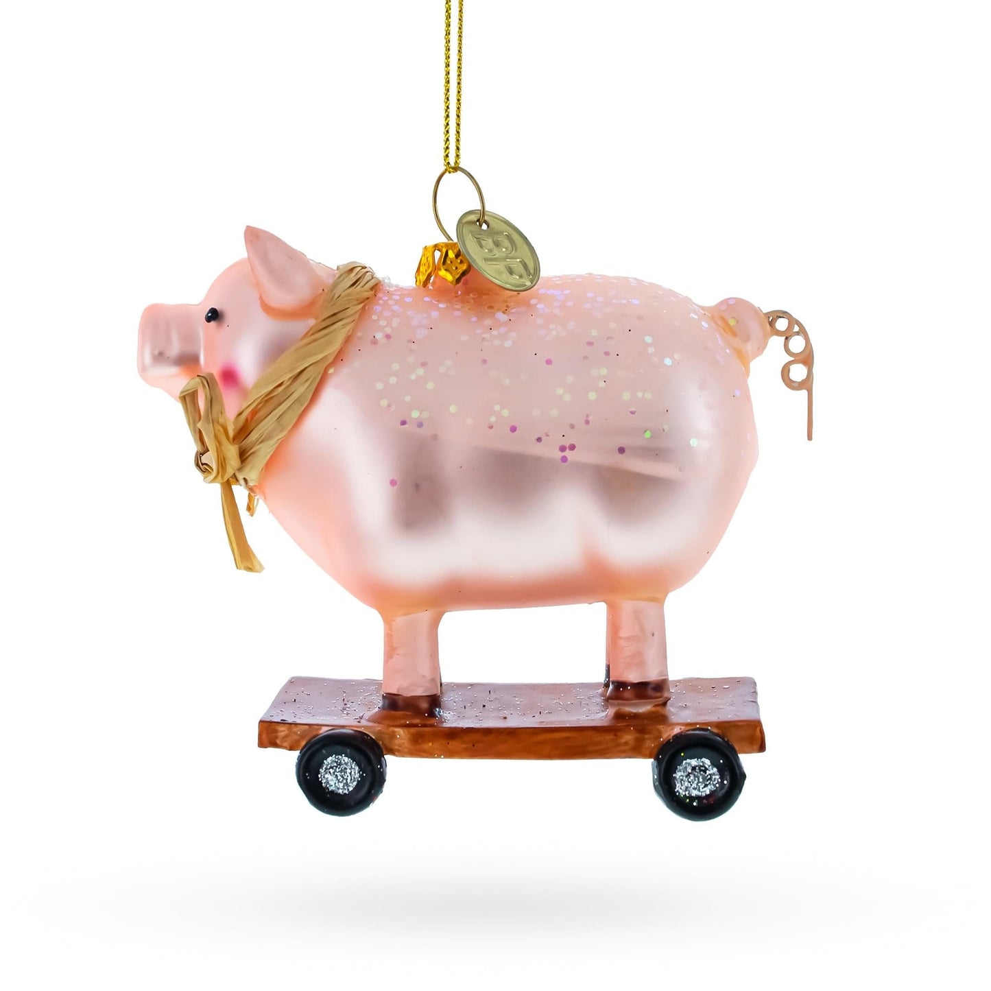 Pig Riding a Skateboard Glass Christmas Ornament