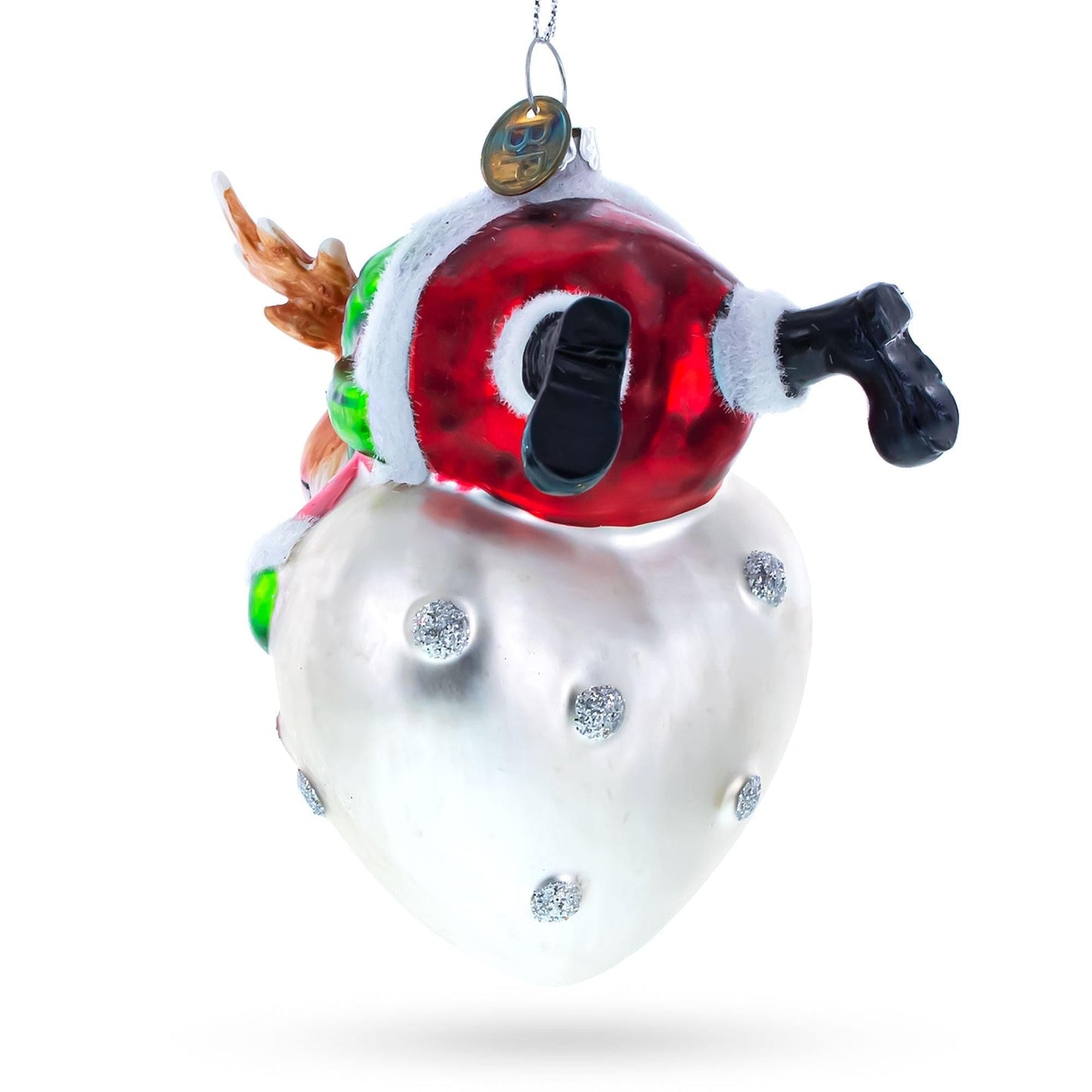 Noel Reindeer Heart Glass Christmas Ornament