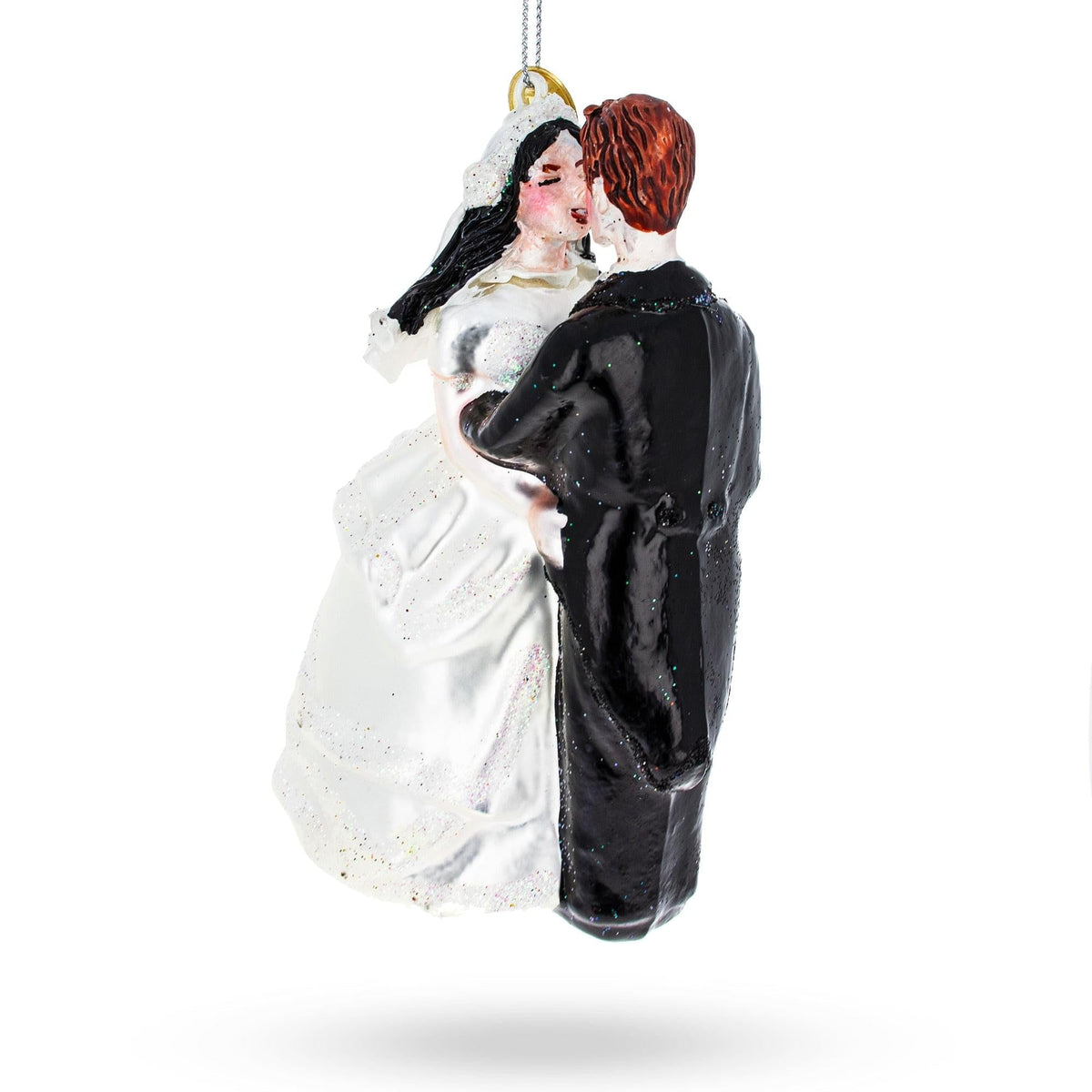 a couple of people kissing on a white background
