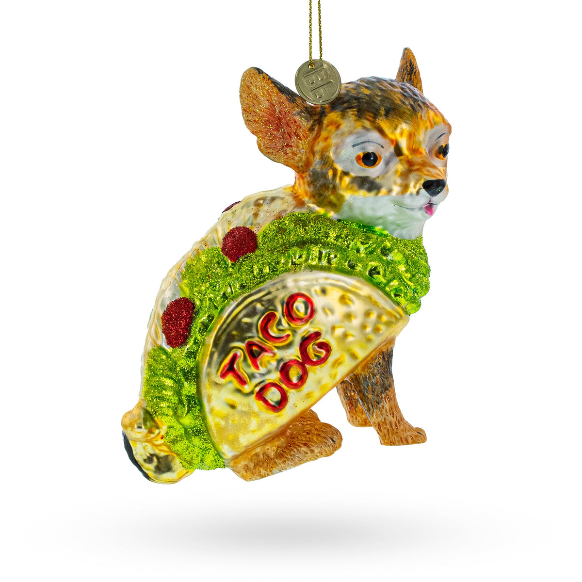 Colorful Fiesta Taco Chihuahua - Blown Glass Christmas Ornament