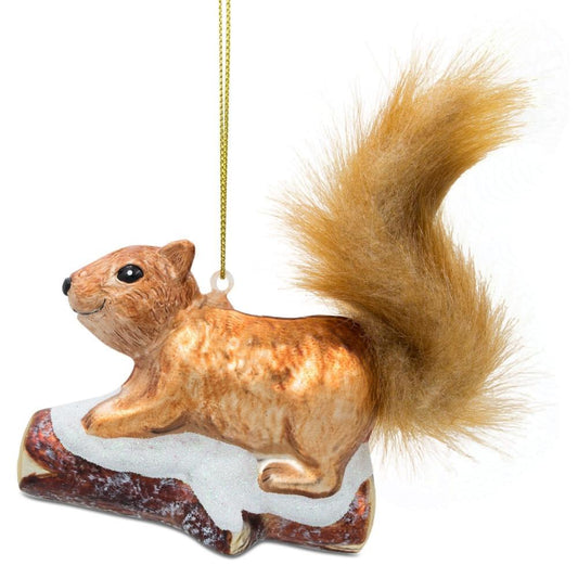 Squirrel on Snowy Branch Glass Christmas Ornament