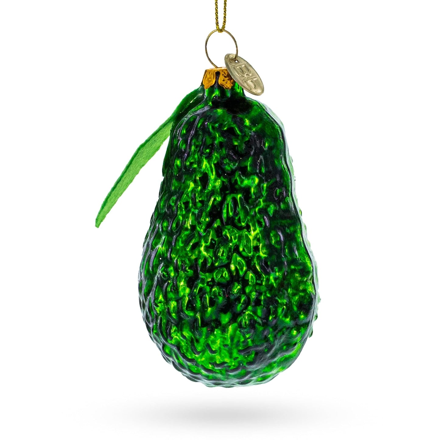 Avocado with Leaf Glass Christmas Ornament