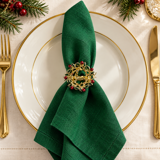 a plate with a napkin and a napkin ring on it