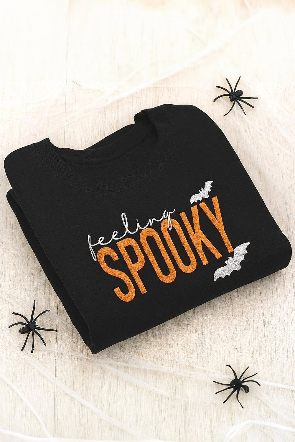 Black Feeling Spooky Halloween Embroidered Graphic Baggy Sweatshirt