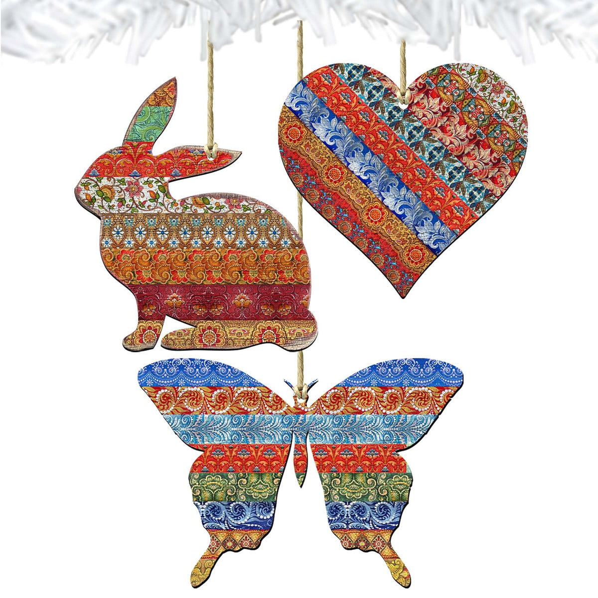 Quilted Wooden Ornaments Set of 3 by G. DeBrekht - Easter Spring Decor - 8100027S3