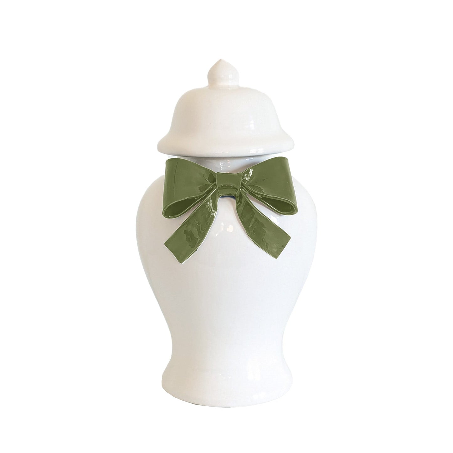 Ginger Jars with Sculpted Ceramic Bow in Moss Green