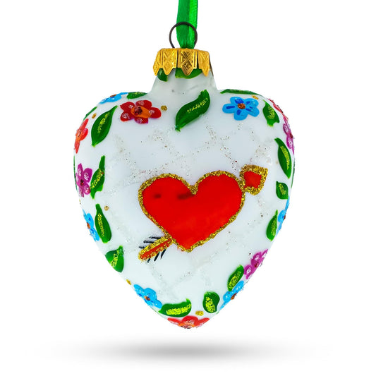 Arrow In Red Heart Valentine's Day Glass Ornament