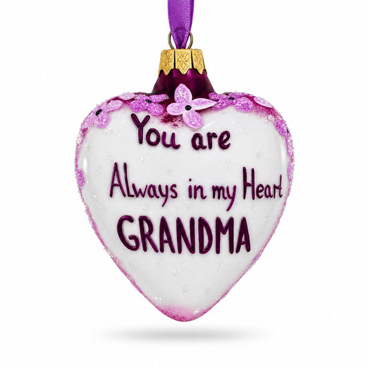 Grandma Always in My Heart Glass Heart Christmas Ornament