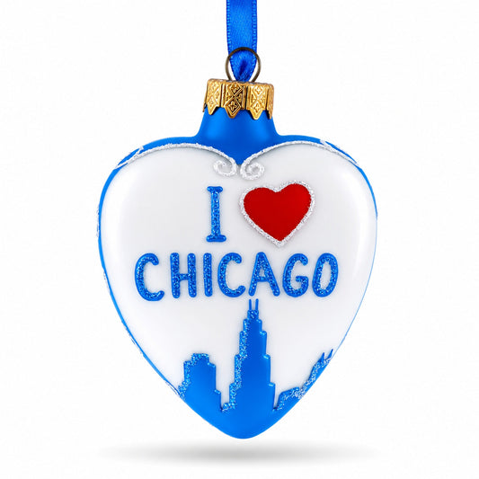 a blue and white heart shaped ornament