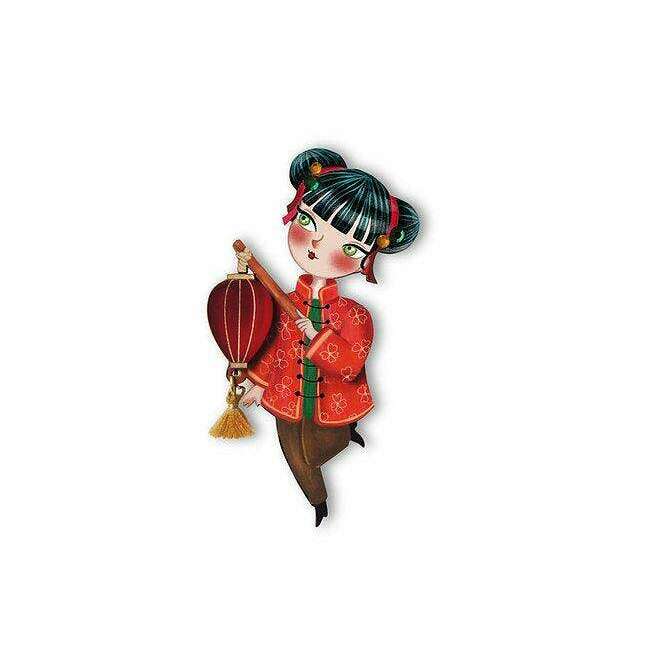 Chinese Girl Lantern Brooch by Laliblue