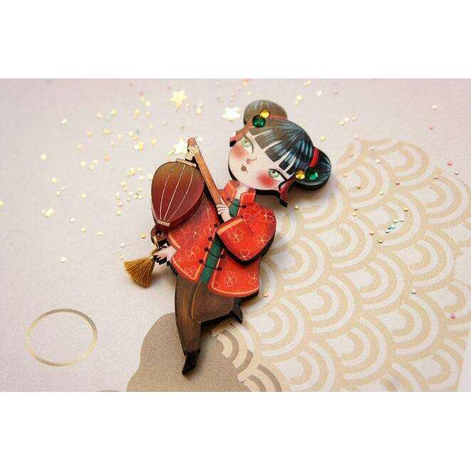 Chinese Girl Lantern Brooch by Laliblue