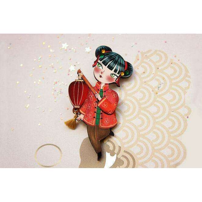 Chinese Girl Lantern Brooch by Laliblue