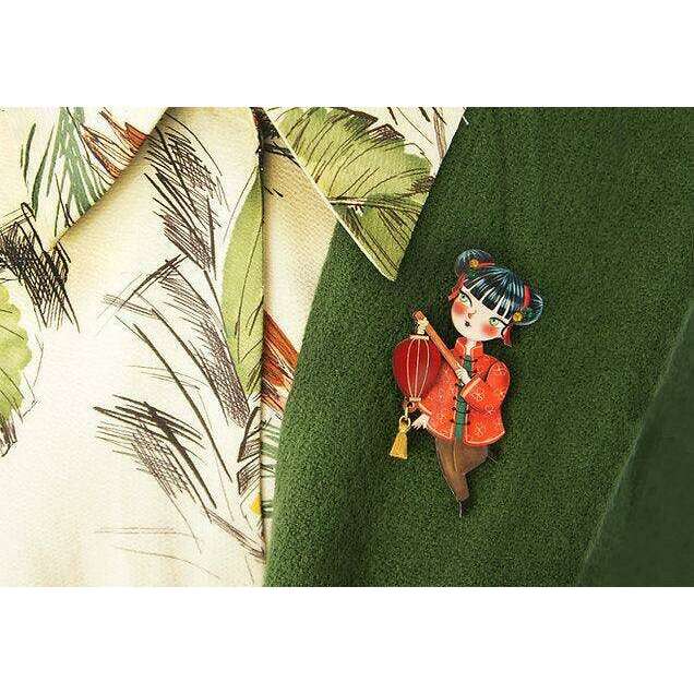 Chinese Girl Lantern Brooch by Laliblue