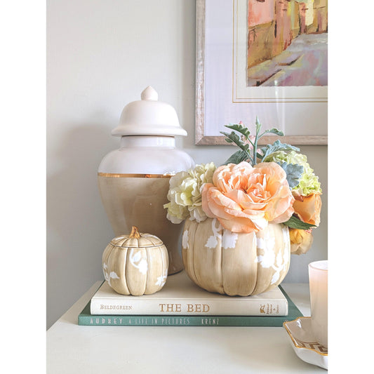 Chinoiserie Pumpkin Jars with 22K Gold Accents in Sand