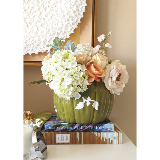 Chinoiserie Pumpkin Jars with 22K Gold Accents in Moss Green