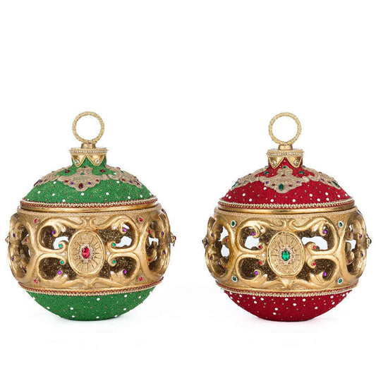 Christmas Ball Tabletop Ornament with Tea Light Assortment of 2 by Katherine's Collection