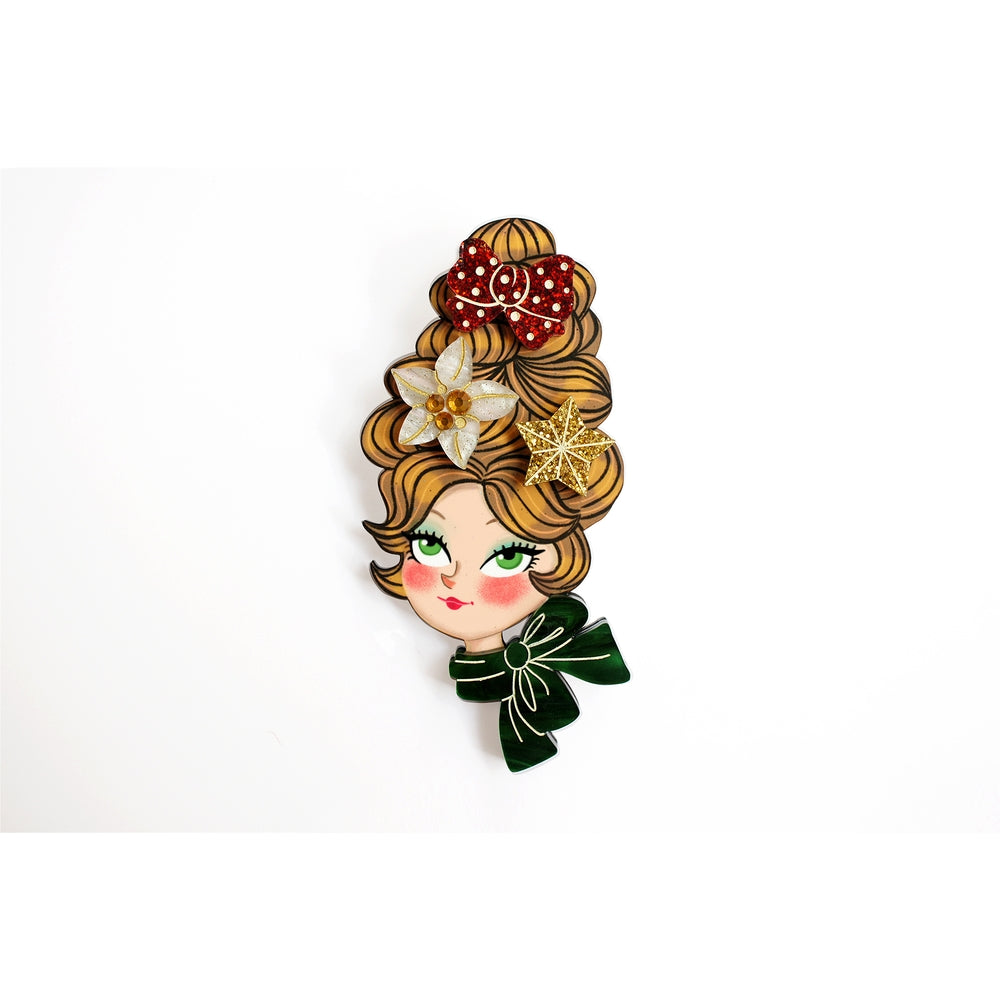 Christmas Blonde Hair Brooch with Earring Set by Laliblue – Retro Kitschy Statement Brooch for Collectors